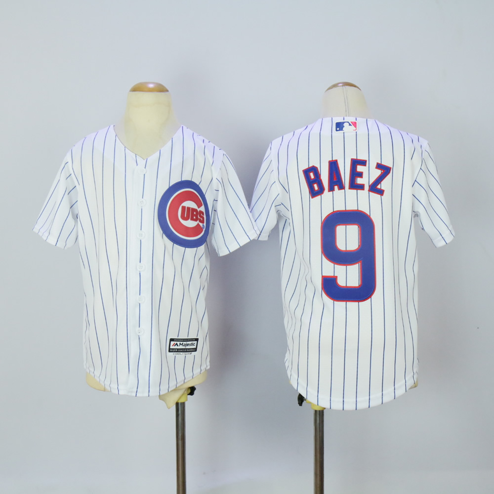 Youth Chicago Cubs #9 Baez White MLB Jerseys